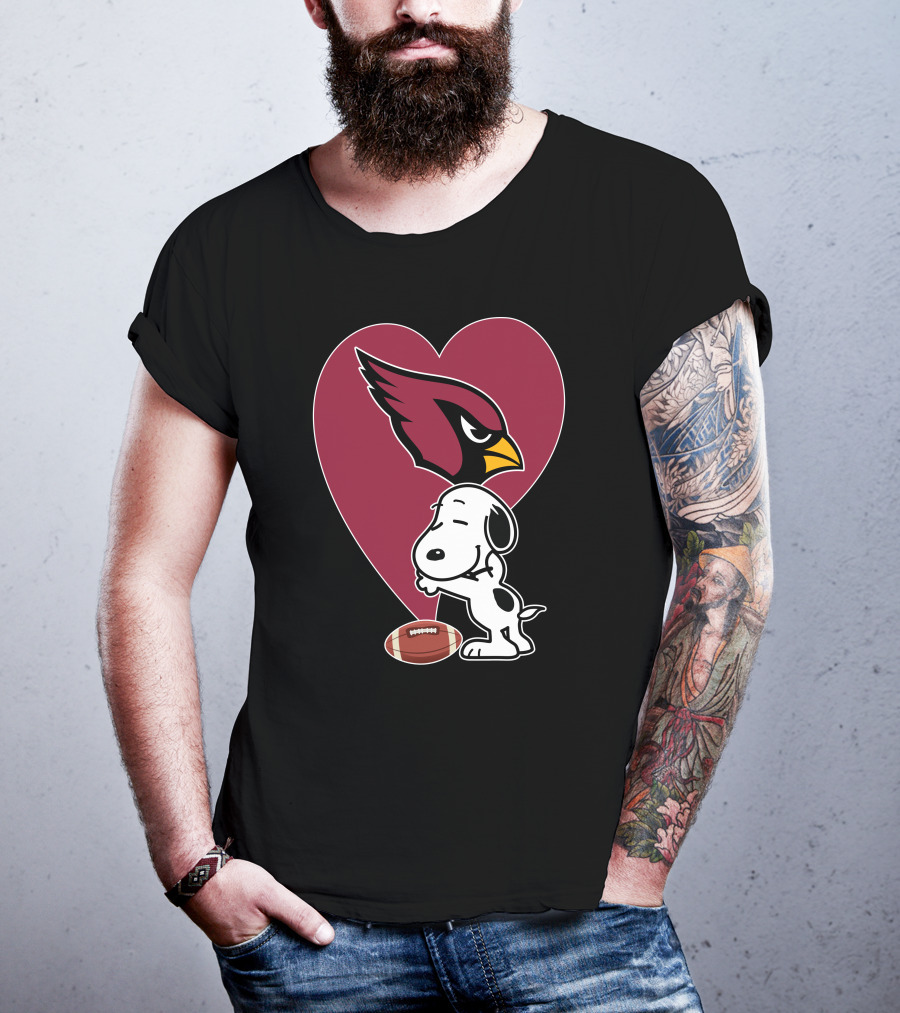 Arizona Cardinals Snoopy Hug Football Heart T-Shirt