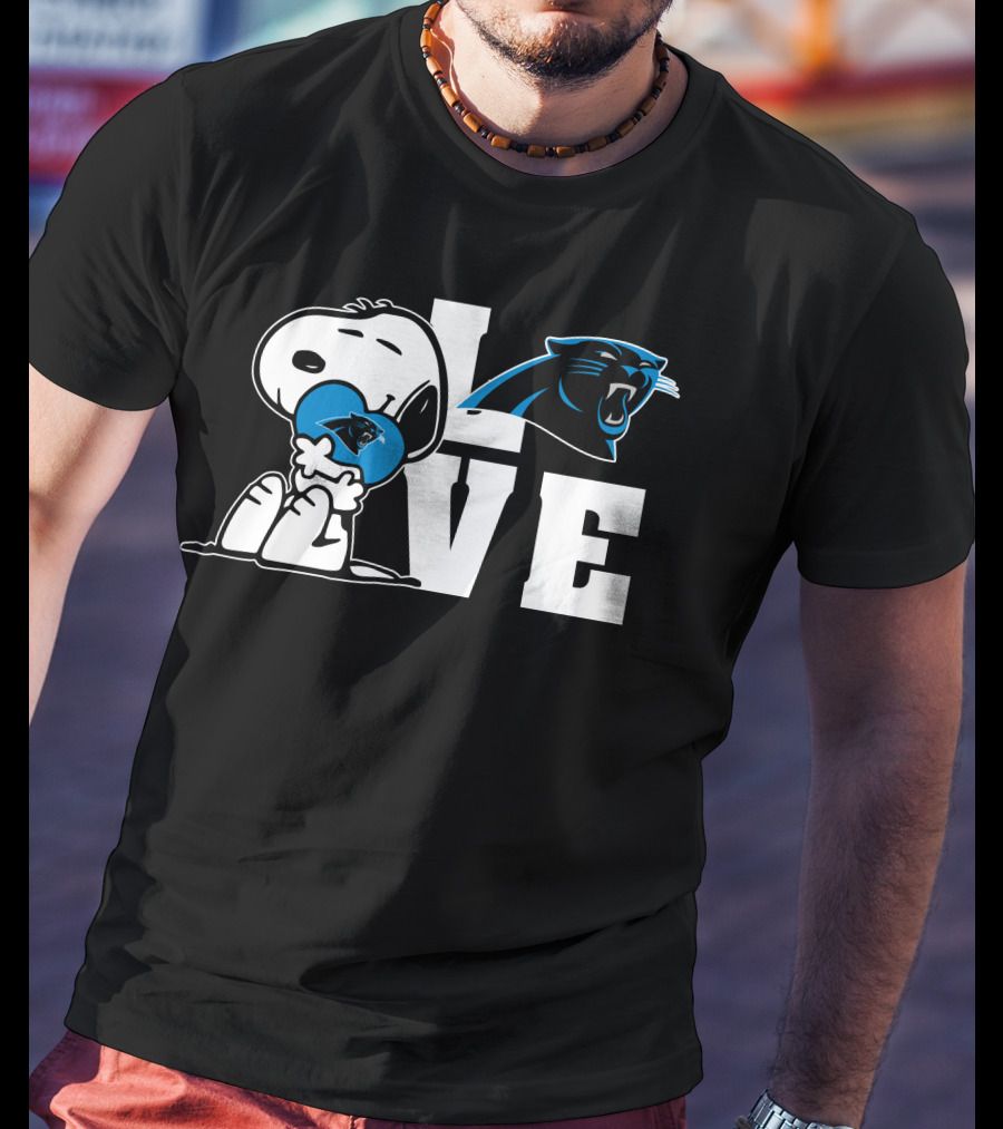 Snoopy Love Carolina Panthers Logo Peanuts NFL Football T-Shirt