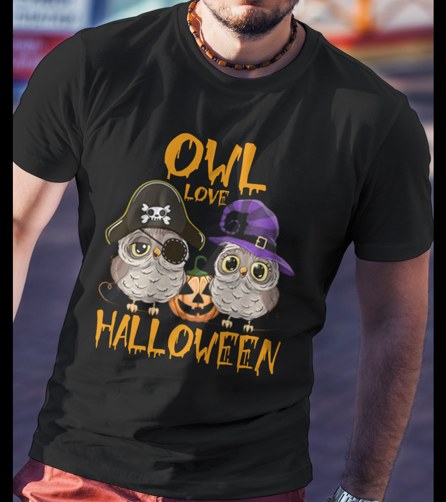 Owl Love Halloween Pirate And Witch Owls Pumpkin T-Shirt