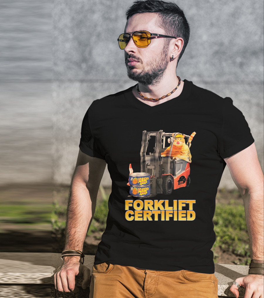 Forklift Certified Cat With Chef Pepe Soup Cans T-Shirt