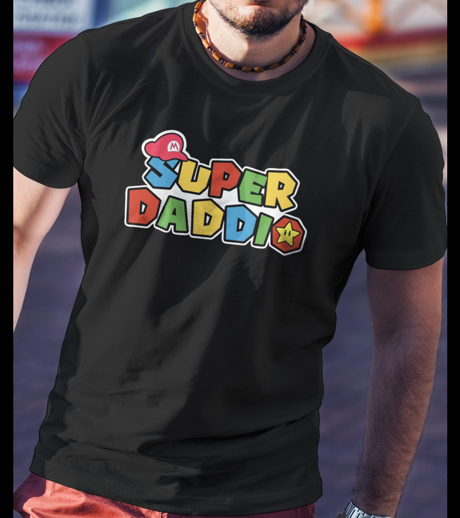 SUPER DADDIO Mario Style Father's Day Star Icons T-Shirt