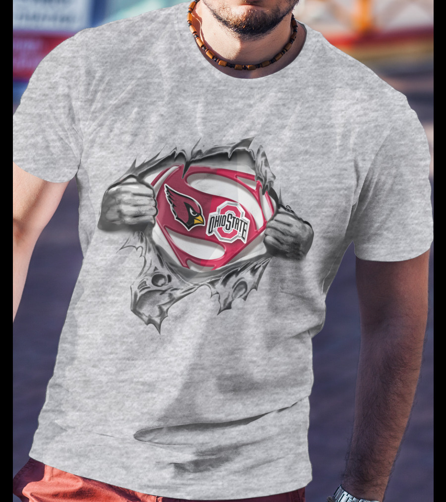 Arizona Cardinals Ohio State Buckeyes Superman Logo Tear Open Combo T-Shirt