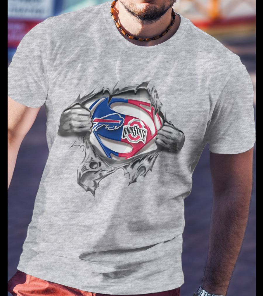 Buffalo Bills Ohio State Buckeyes Superman Emblem Peeling Chest T-Shirt