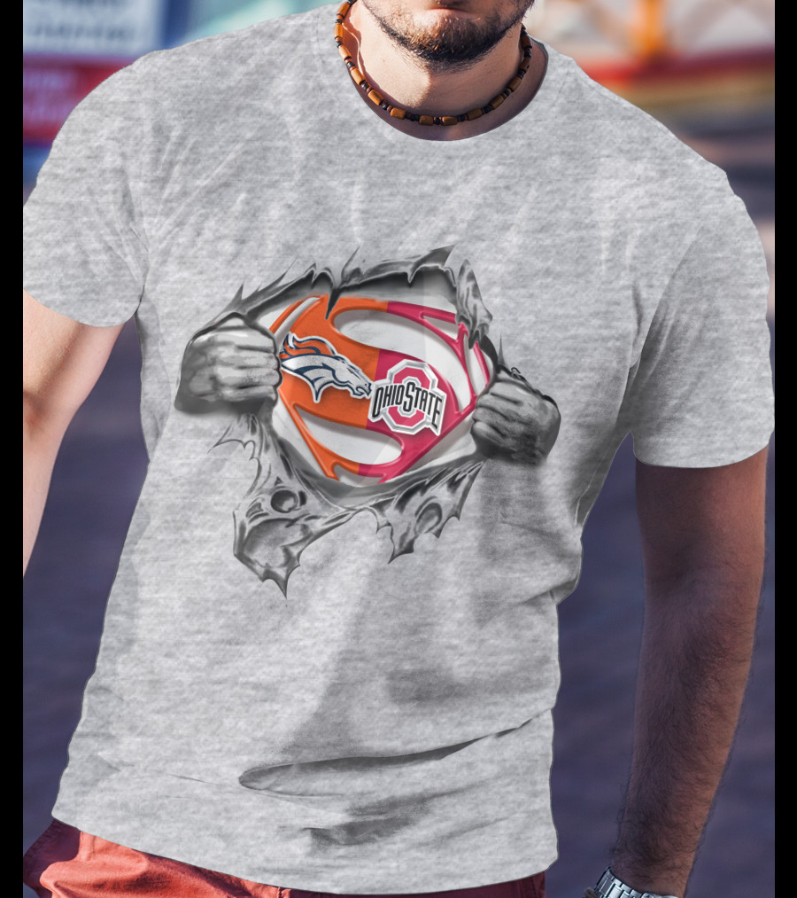 Denver Broncos Ohio State Buckeyes Superman Logo Tear Open T-Shirt