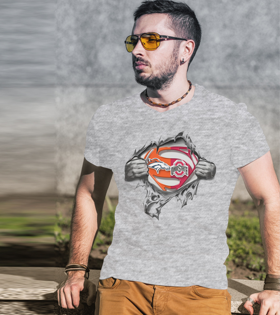 Denver Broncos Ohio State Buckeyes Superman Logo Tear Open T-Shirt