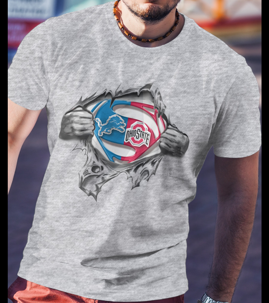 Detroit Lions Ohio State Buckeyes Superman Logo Tear T-Shirt