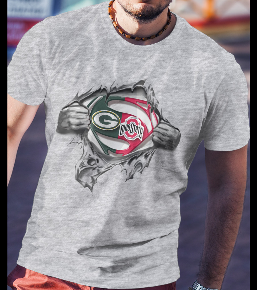 Green Bay Packers Ohio State Buckeyes Superman Logo Crossover T-Shirt