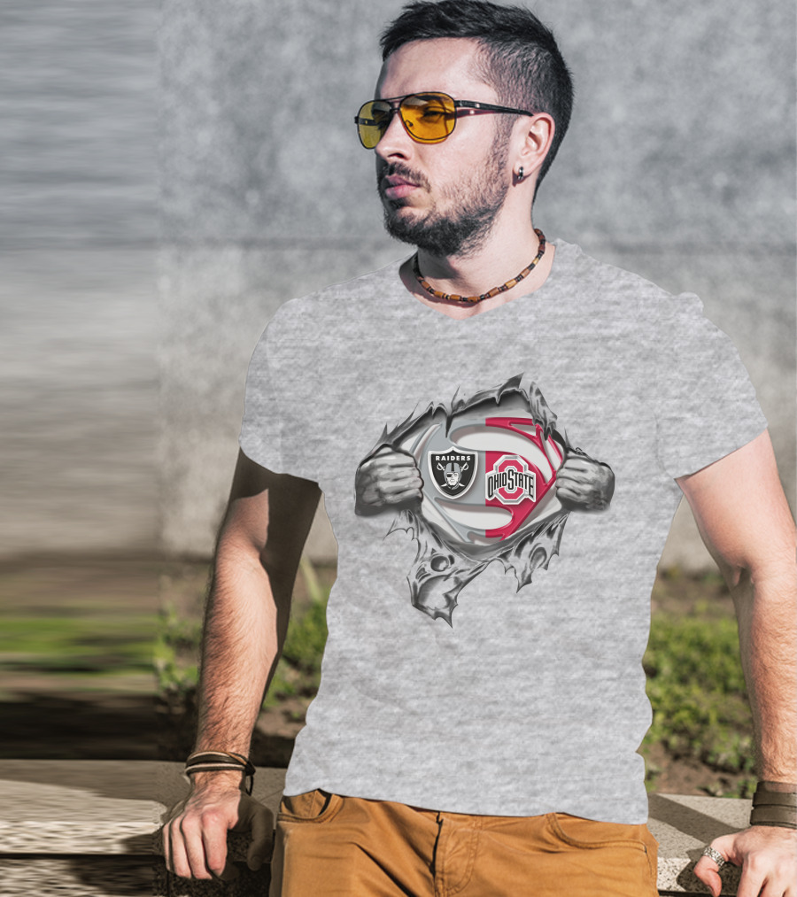 Oakland Raiders Ohio State Buckeyes Super Man Logo Crossover T-Shirt