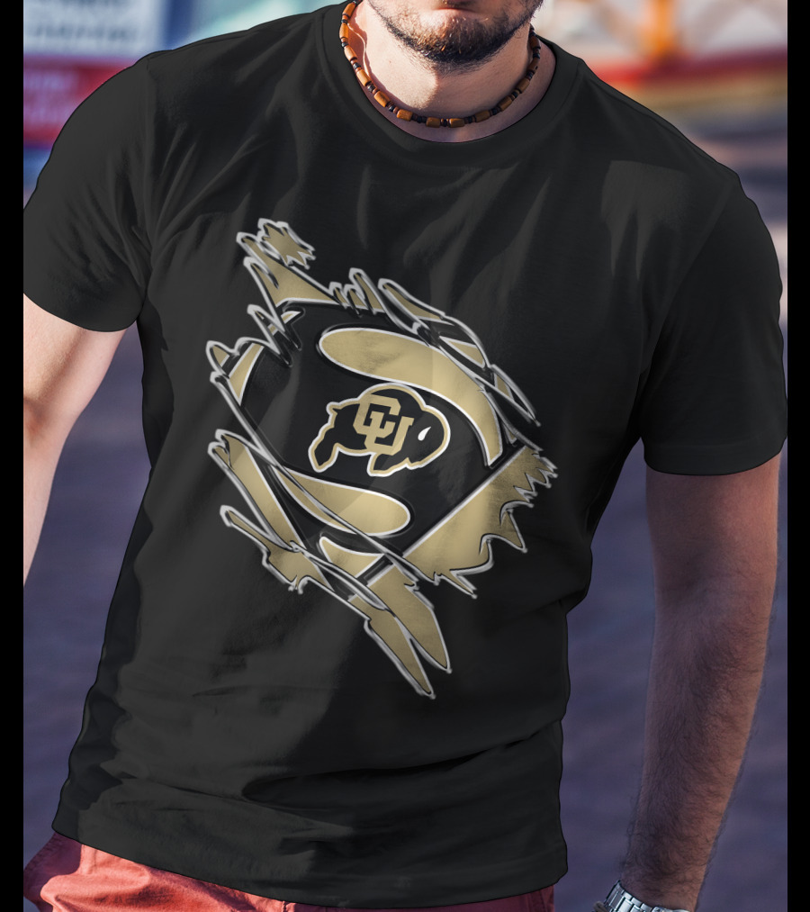 Colorado Buffaloes Superman Logo Inside Rip Effect T-Shirt