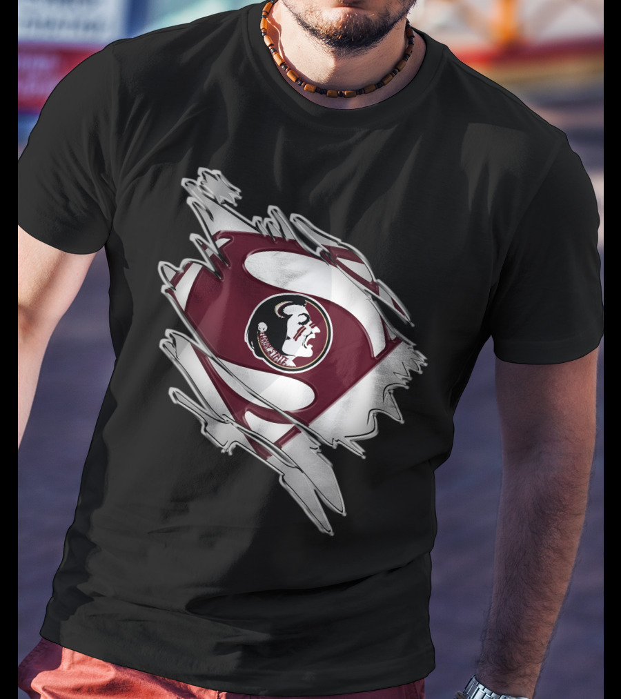 Florida State Seminoles Superman Logo Icon With Torn Suit Effect T-Shirt