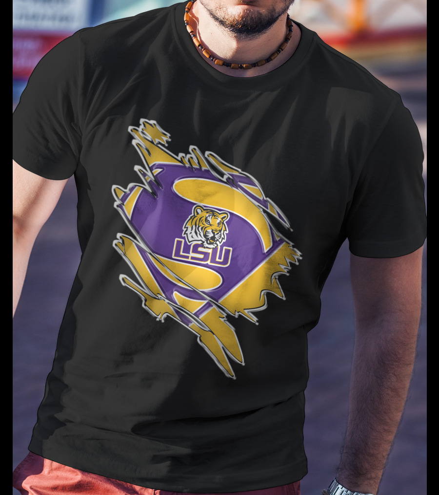 LSU Tigers Superman Logo Rip T-Shirt