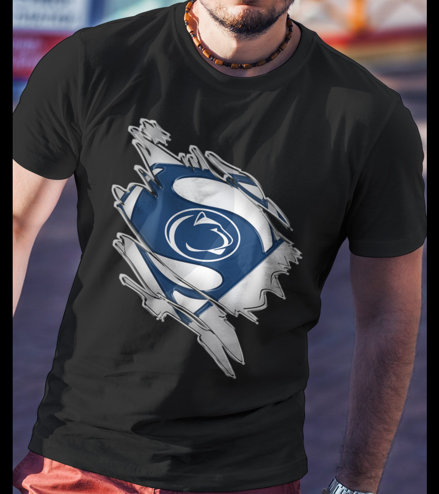 Penn State Nittany Lions Superman Logo Blue And White Shield T-Shirt