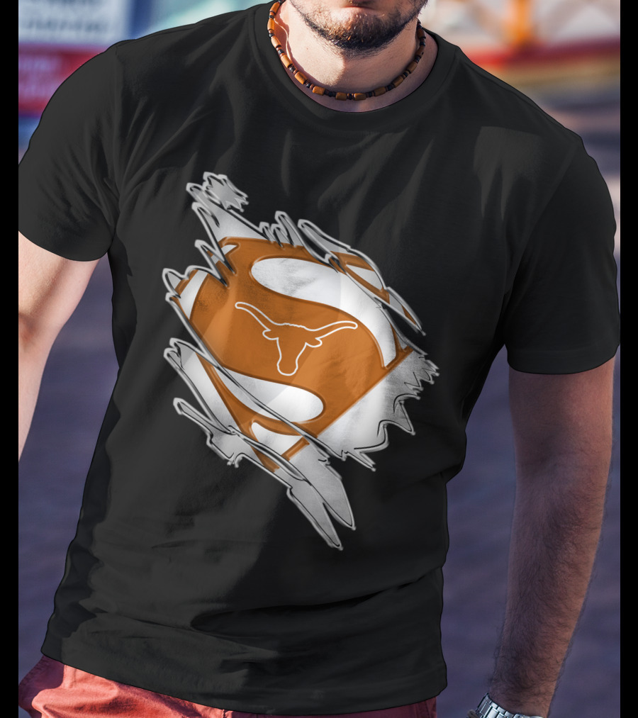 Texas Longhorns Superman Logo Rip T-Shirt