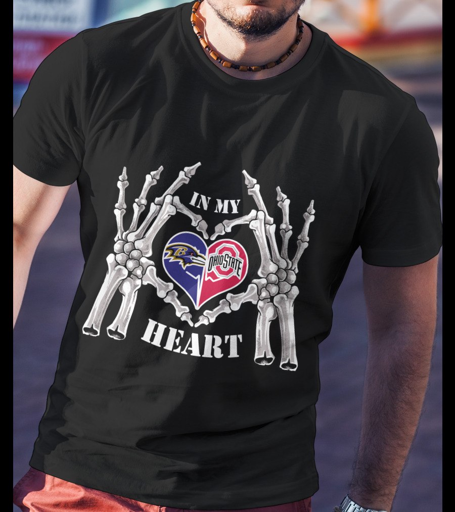 In My Heart Baltimore Ravens Ohio State Buckeyes Skeleton Hands Football Fans T-Shirt