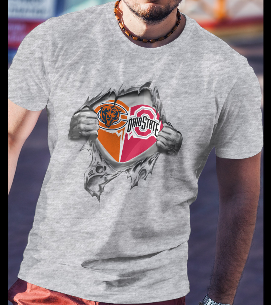 Chicago Bears Ohio State Buckeyes Logo Fusion With Torn T-Shirt