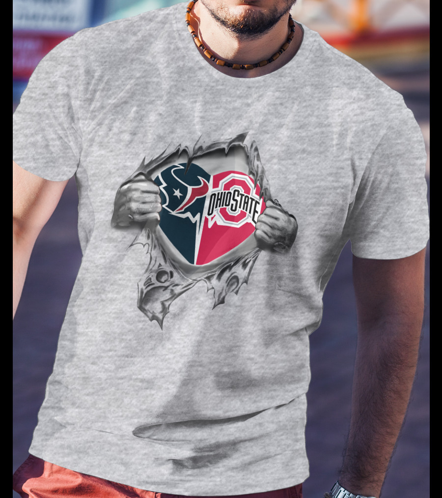 Houston Texans Ohio State Buckeyes Dual Logos Tearing T-Shirt