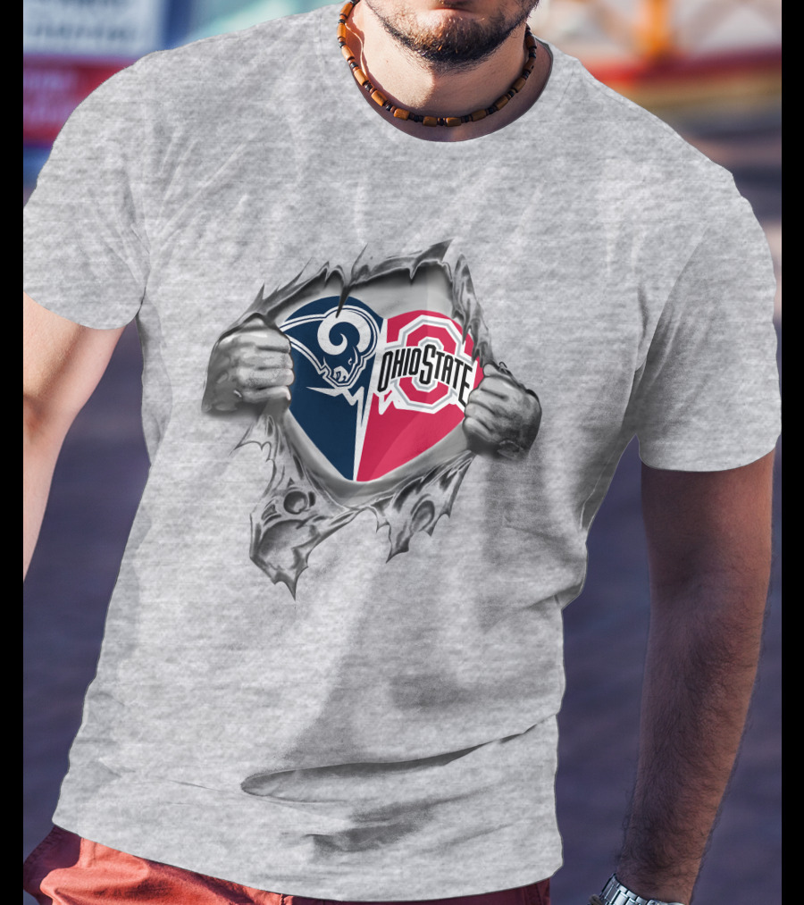 Los Angeles Rams Ohio State Buckeyes Heart Tear Underneath Football Fan Unity T-Shirt