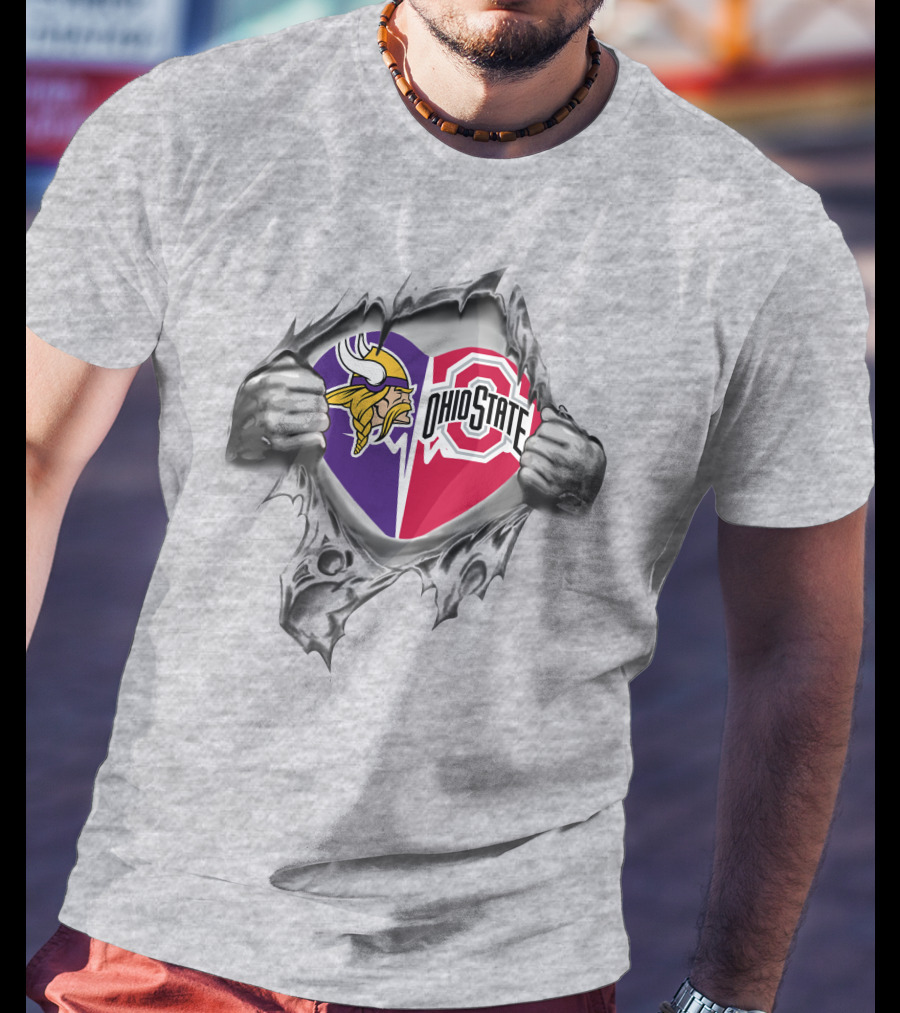 Minnesota Vikings Ohio State Buckeyes Heart Tear T-Shirt