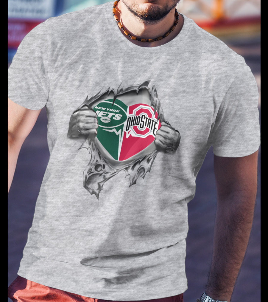 New York Jets Ohio State Buckeyes Emblem Inside Ripped Exterior T-Shirt