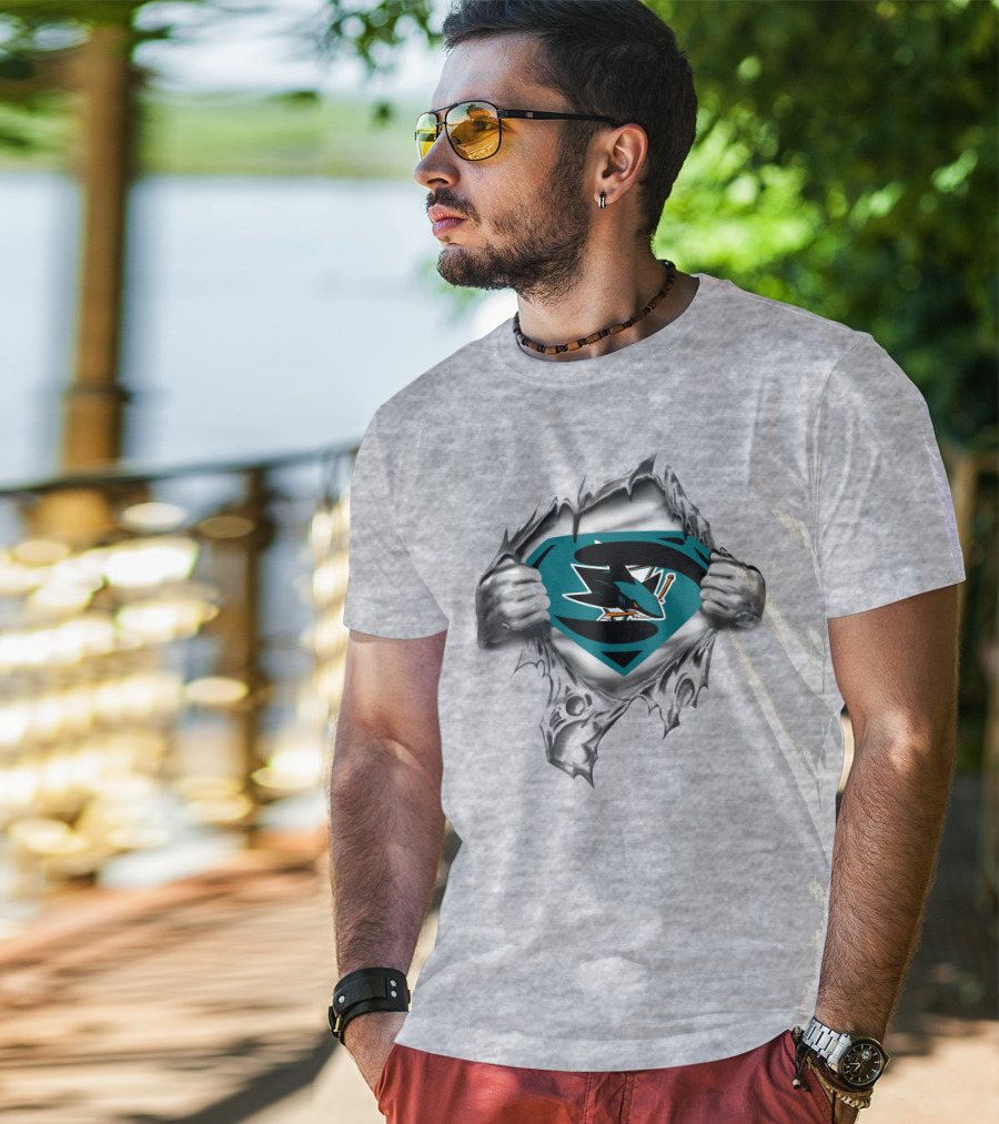 San Jose Sharks Superman Logo Rip T-Shirt