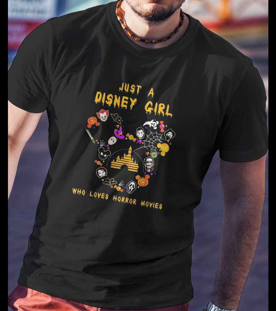Just A Disney Girl With Icons Who Loves Horror Movies T-Shirt