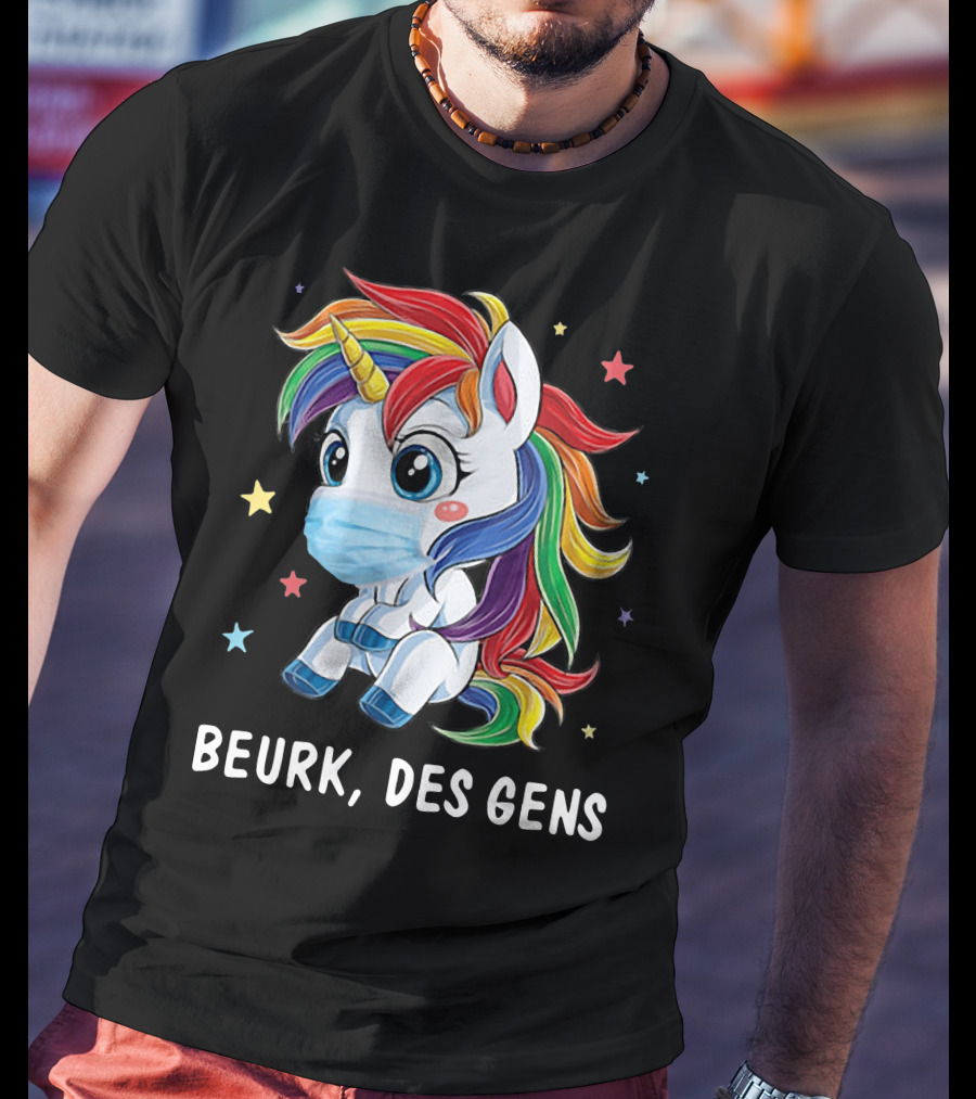 Licorne Arc-en-Ciel Masque Beurk Des Gens Étoiles T-Shirt