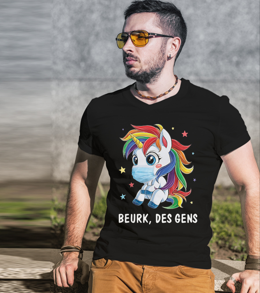 Licorne Arc-en-Ciel Masque Beurk Des Gens Étoiles T-Shirt