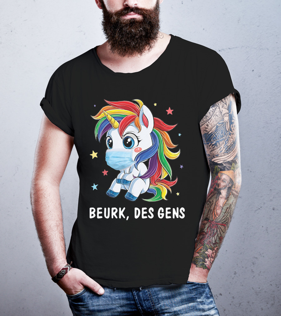 Licorne Arc-en-Ciel Masque Beurk Des Gens Étoiles T-Shirt