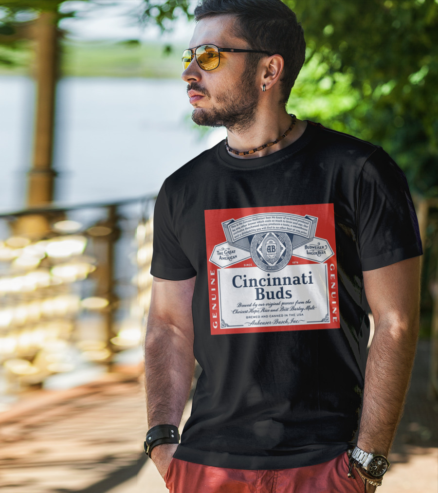 Cincinnati Buds Budweiser Lager Beer Label Genuine Anheuser Busch T-Shirt