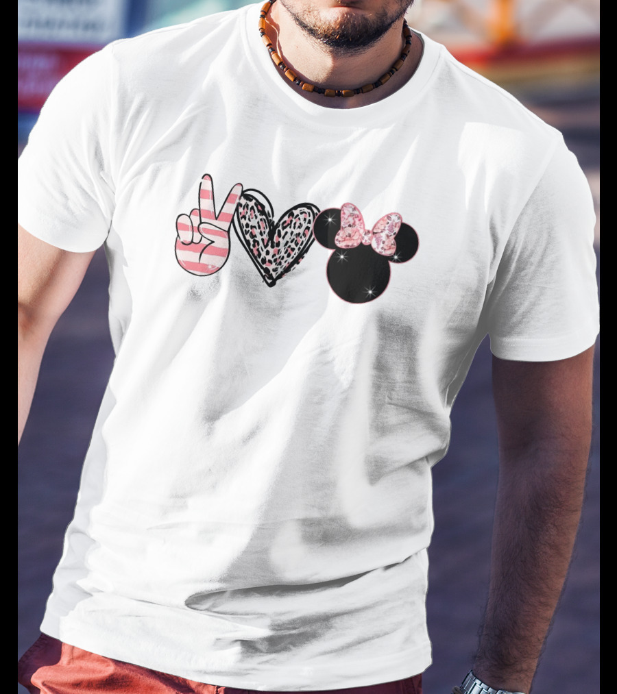 Minnie Peace Love Magic Leopard Print Sparkle Bow T-Shirt