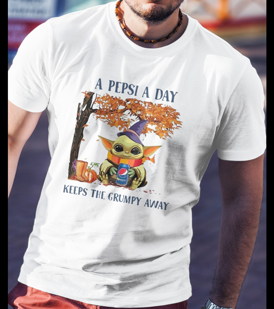 Baby Yoda A Pepsi A Day Keeps The Grumpy Away Halloween Fall T-Shirt