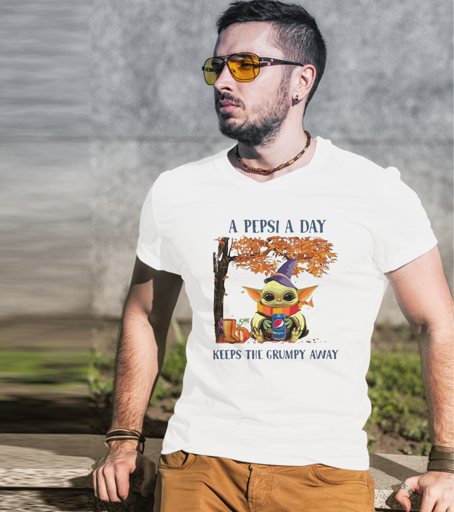 Baby Yoda A Pepsi A Day Keeps The Grumpy Away Halloween Fall T-Shirt