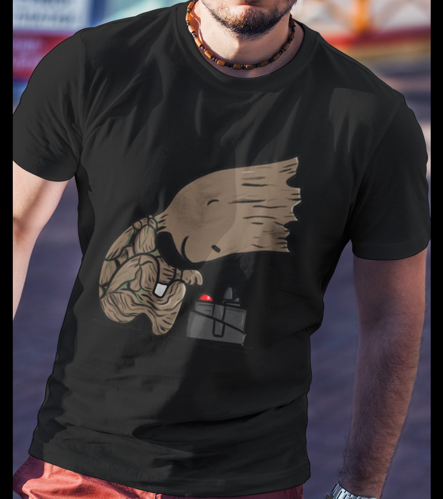 Pea Groots Guardians Of The Galaxy Cute Cartoon Character With Button T-Shirt