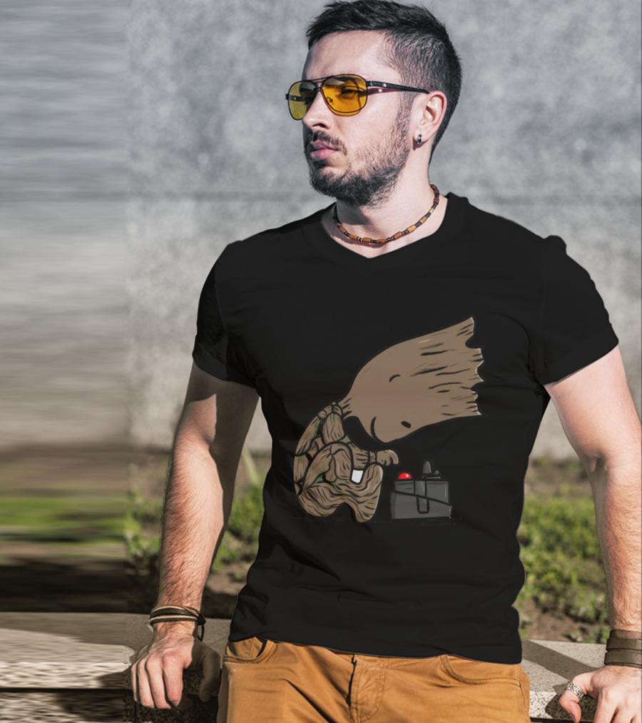 Pea Groots Guardians Of The Galaxy Cute Cartoon Character With Button T-Shirt