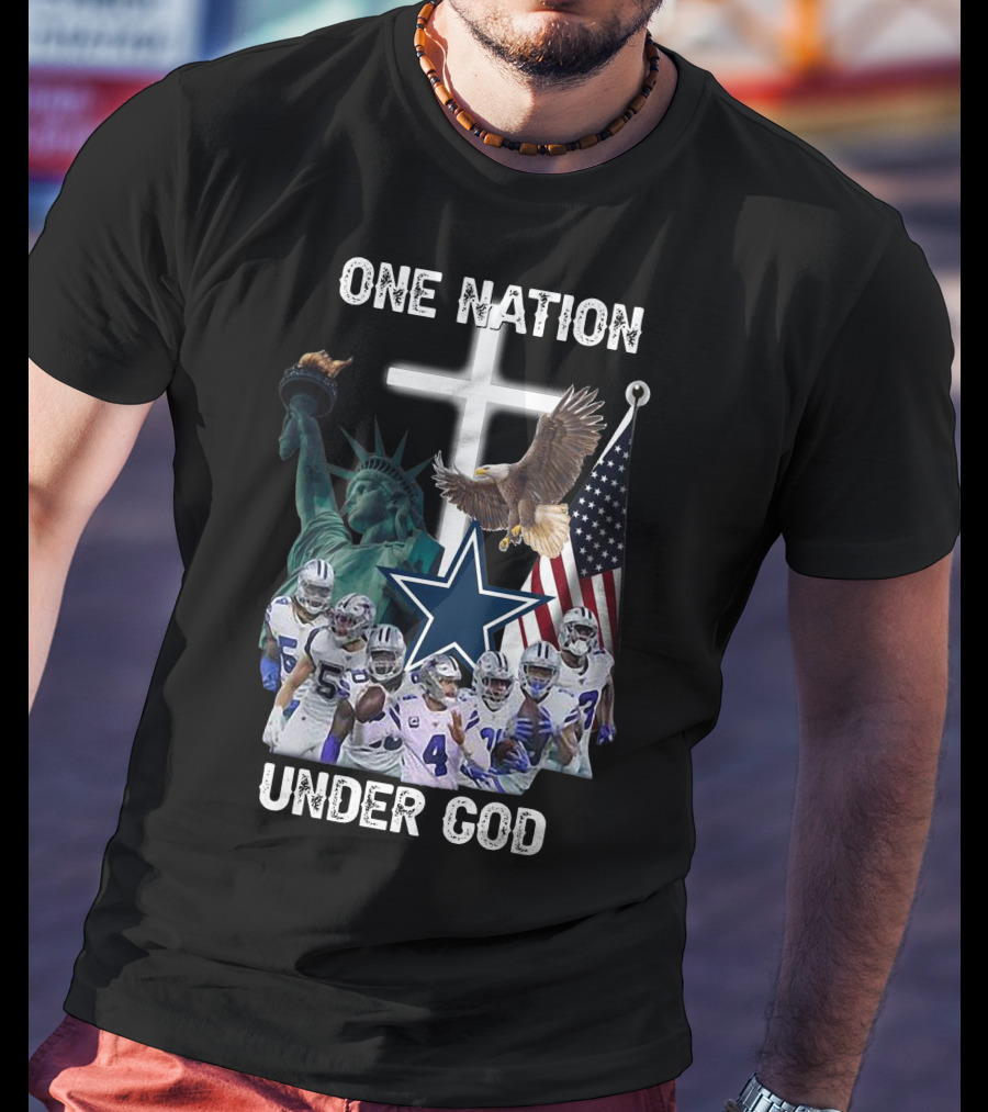 One Nation Under God Dallas Cowboys Statue Of Liberty American Flag Eagle Players T-Shirt