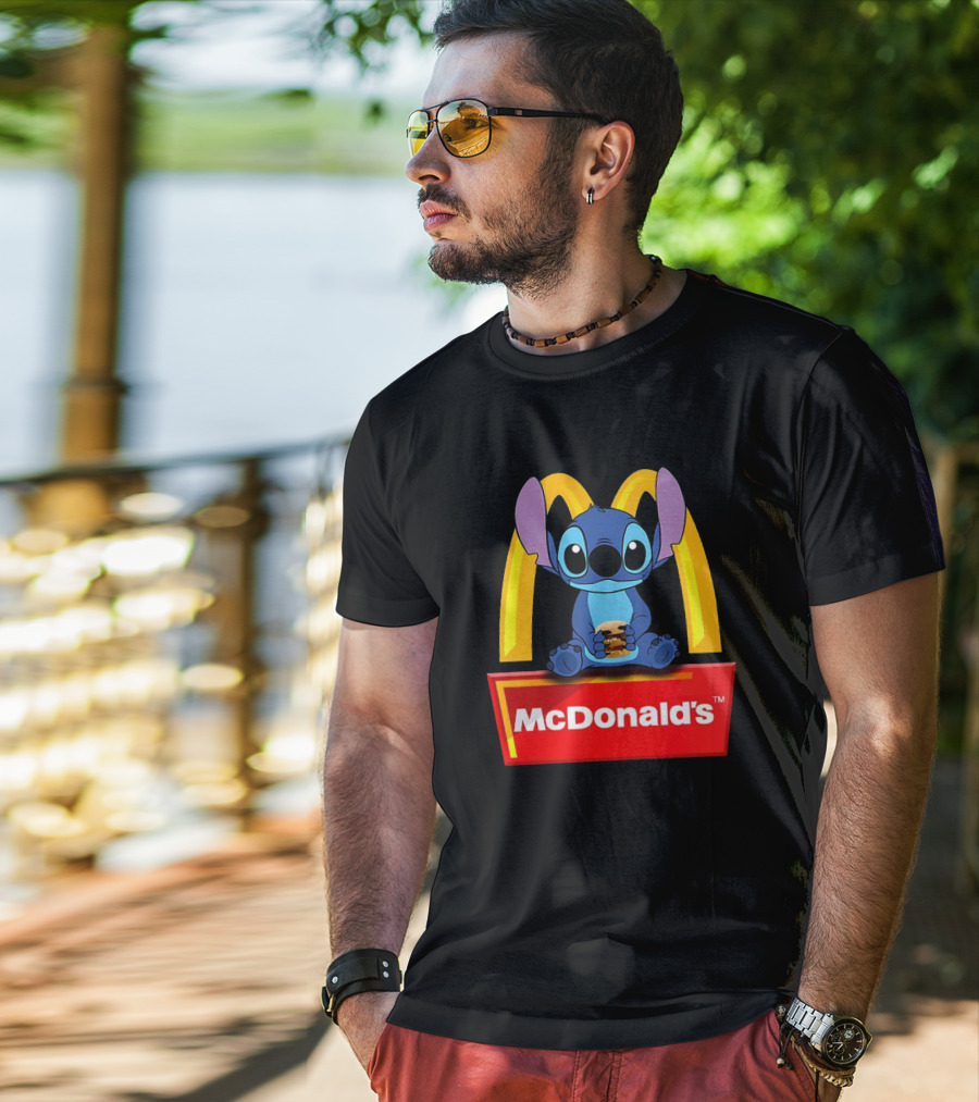 Baby Stitch Holding McDonald's Burger In Iconic T-Shirt