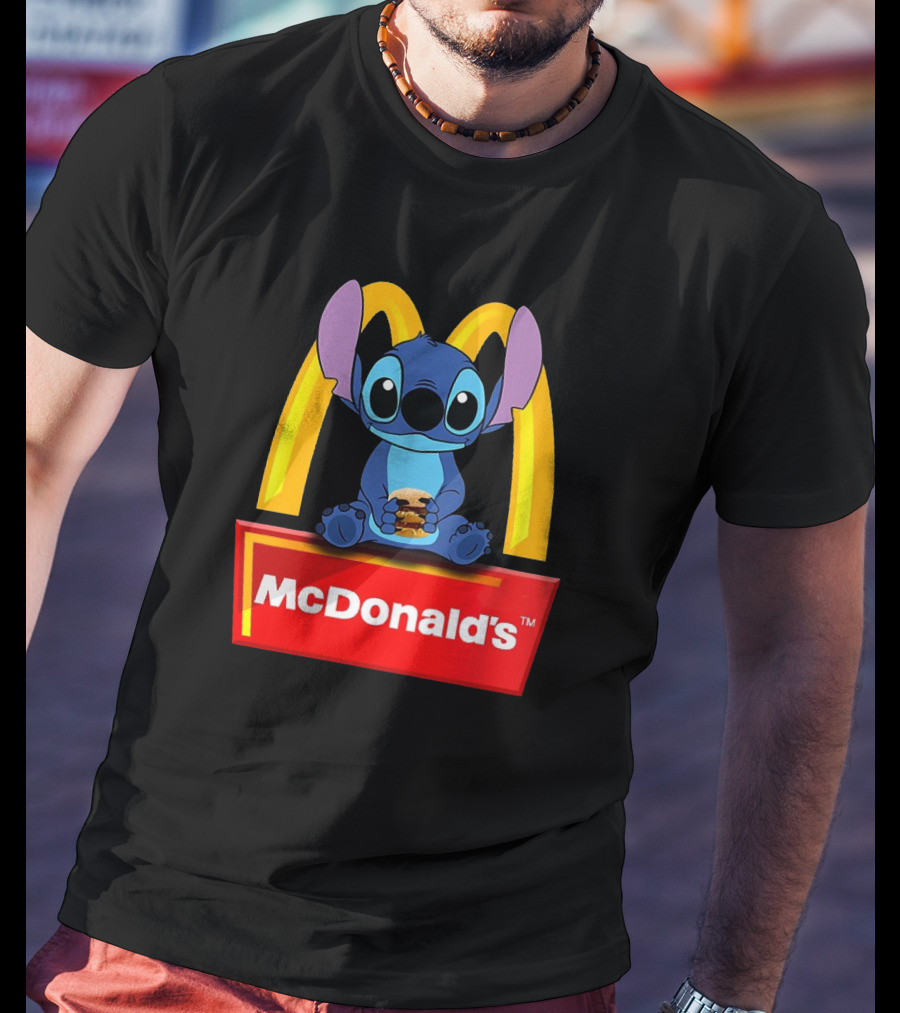 Baby Stitch Holding McDonald's Burger In Iconic T-Shirt