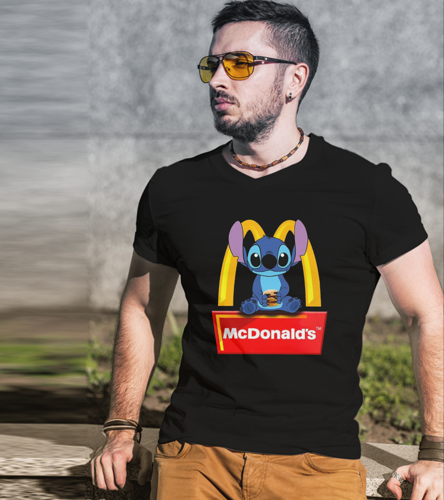Baby Stitch Holding McDonald's Burger In Iconic T-Shirt