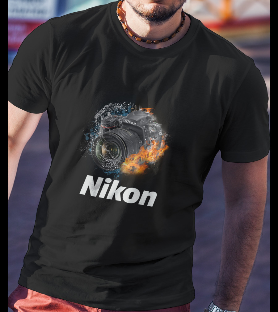 Nikon Camera Immersed In Water And Fire Elements T-Shirt
