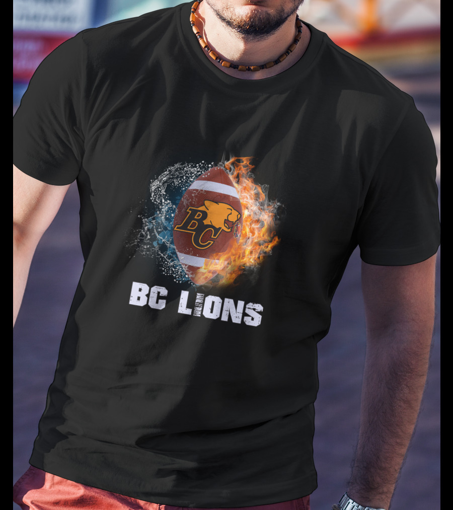 BC Lions Football Logo With Fire And Water Elements T-Shirt