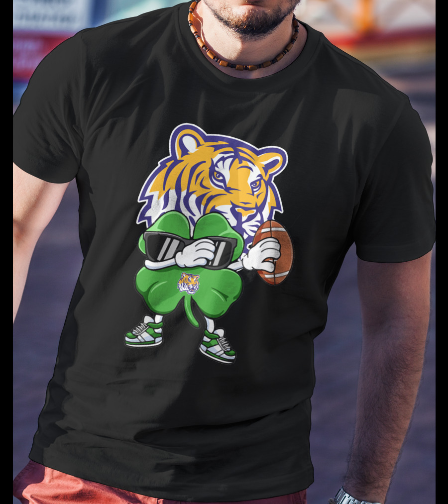 LSU Football Tiger And Shamrock With Football T-Shirt