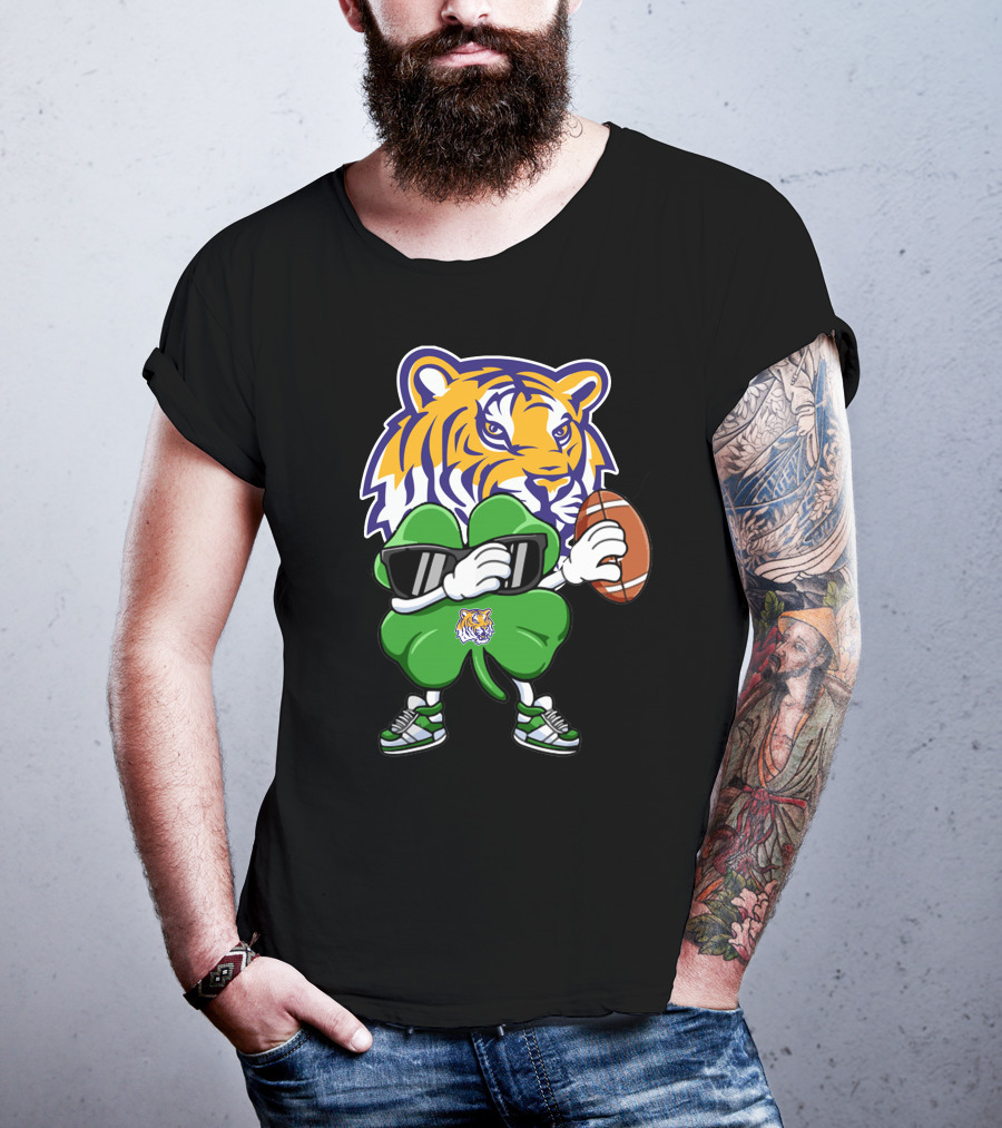 LSU Football Tiger And Shamrock With Football T-Shirt
