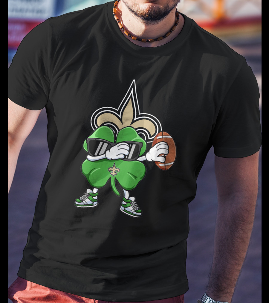 New Orleans Saints Shamrock Football Dab Fleur-de-lis T-Shirt