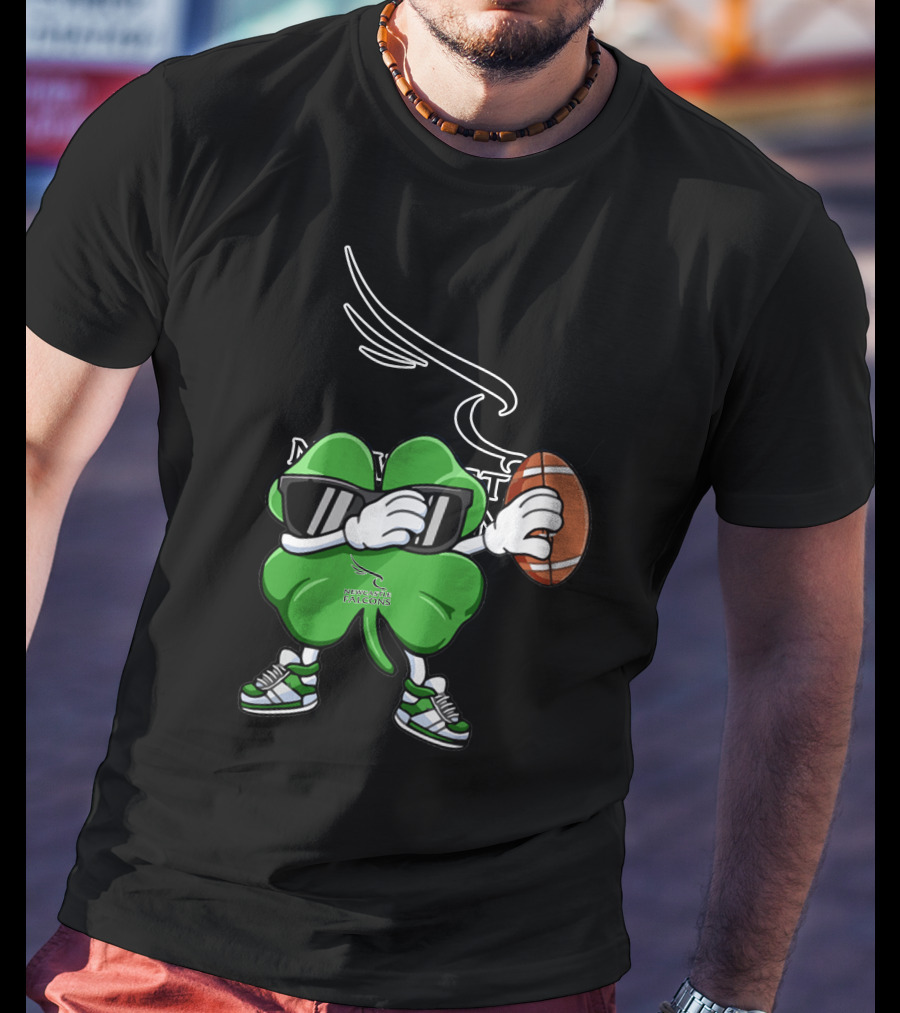 Newcastle Falcons Four Leaf Clover Character Holding Football T-Shirt