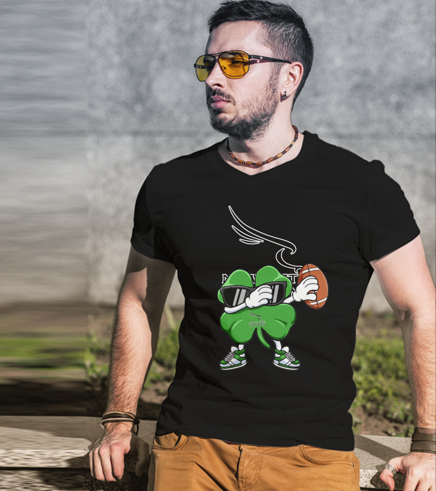Newcastle Falcons Four Leaf Clover Character Holding Football T-Shirt
