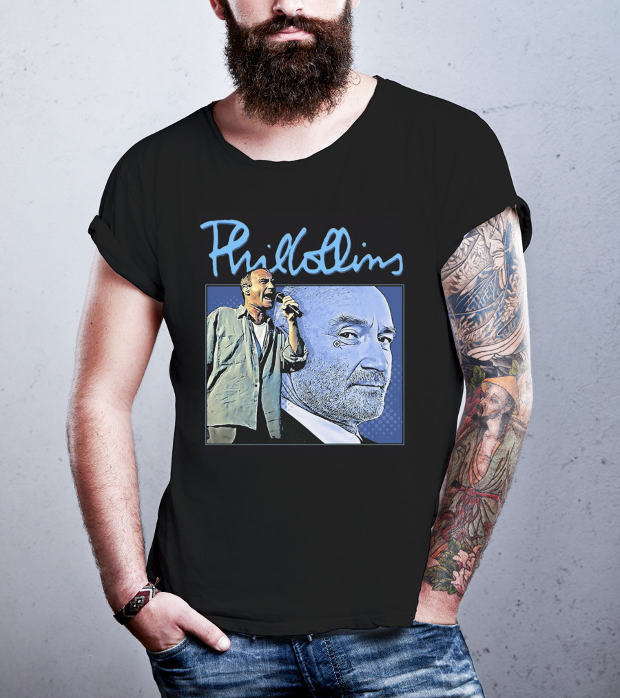 Phil Collins Blue Portrait With Microphone Performance T-Shirt