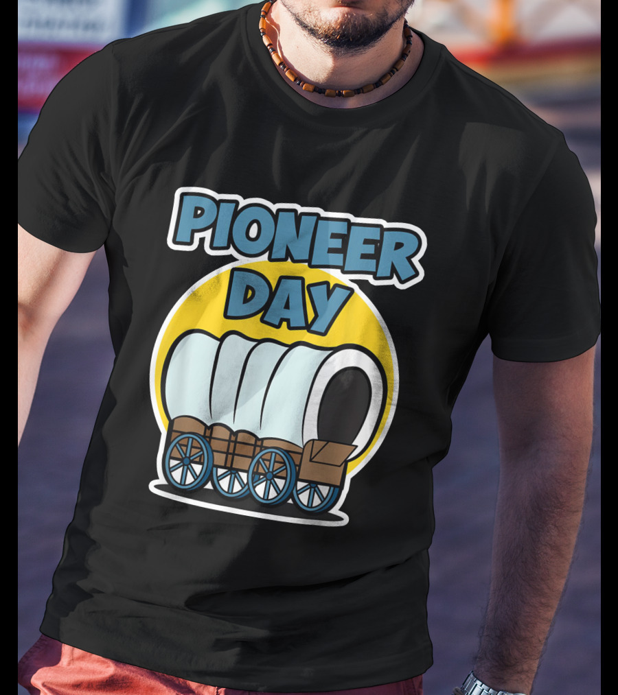 Pioneer Day Covered Wagon Illustration With Bold Lettering T-Shirt