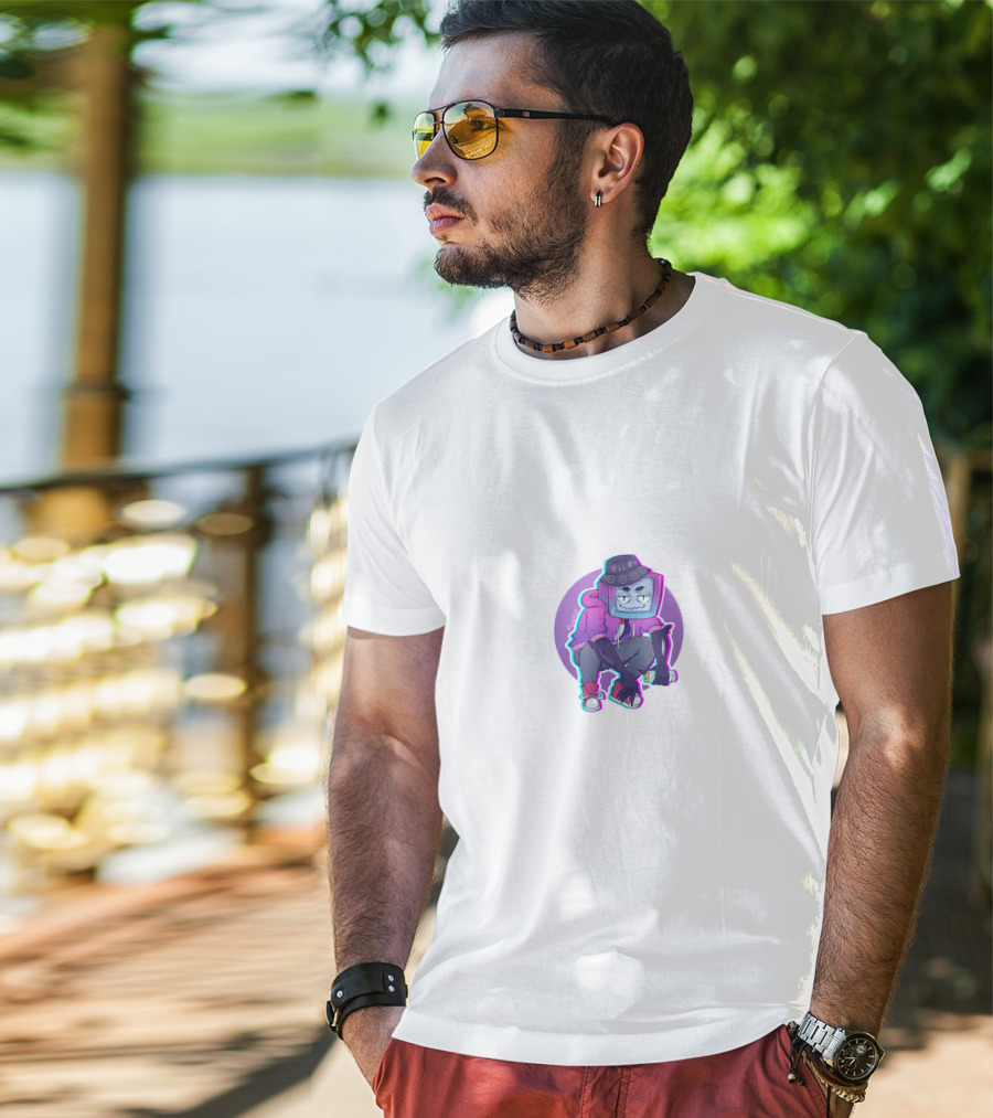 Pyrocynical TV Head Character With Purple Neon Aesthetic And Sneakers T-Shirt