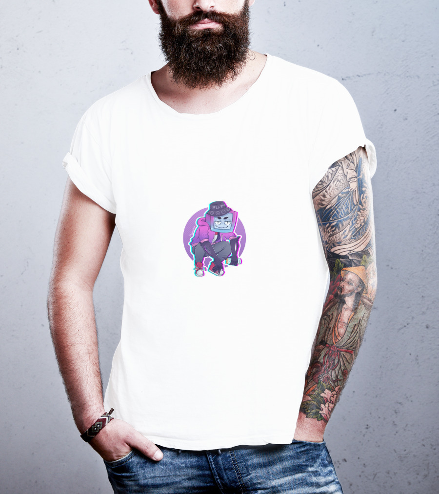 Pyrocynical TV Head Character With Purple Neon Aesthetic And Sneakers T-Shirt