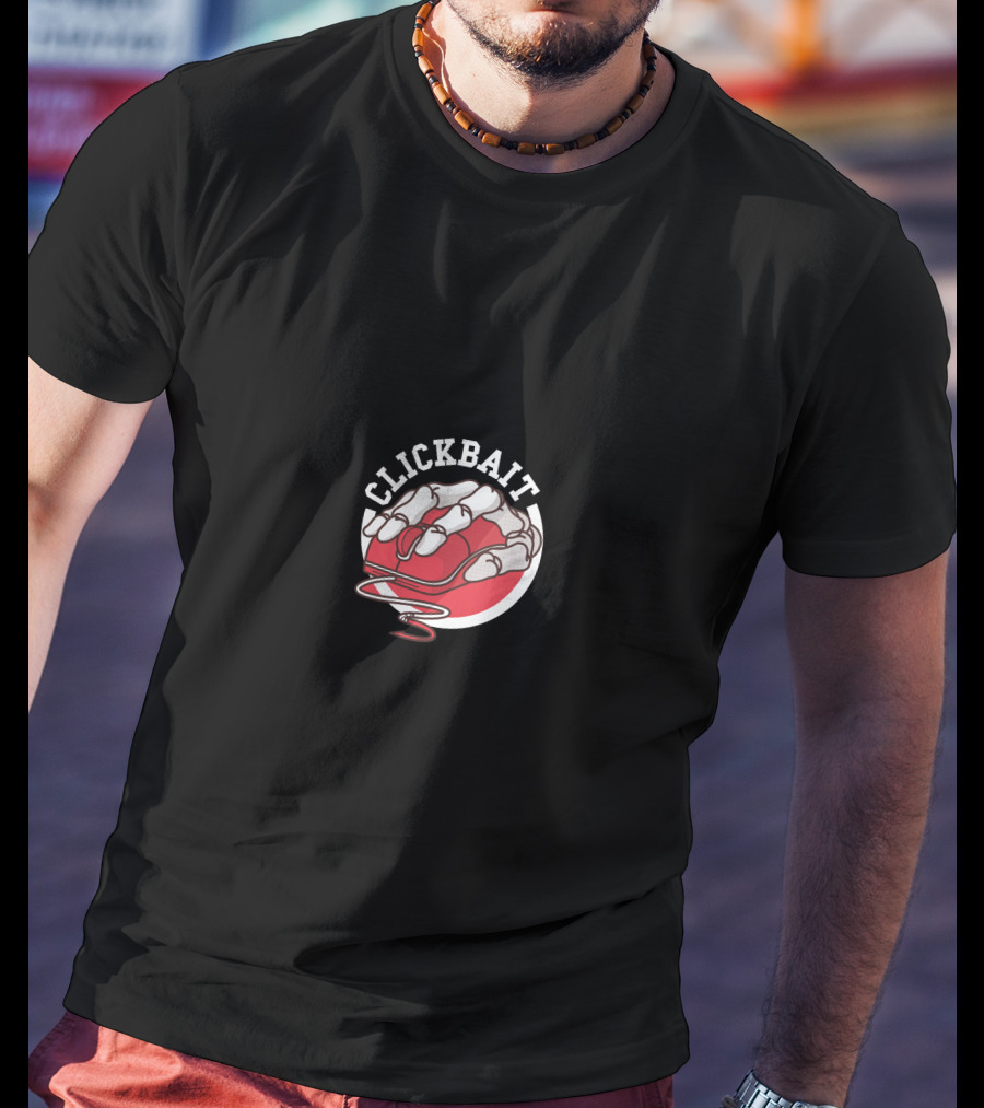 CLICKBAIT Skeleton Hand Gripping Red Computer Mouse T-Shirt